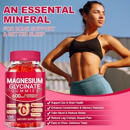Magnesium Glycinate Gummies 600mg, Sugar Free Magnesium Gummies for Adults, Chewable Potassium Supplements for Body Support, Zzz and Relaxation, 120 Count - görsel 14