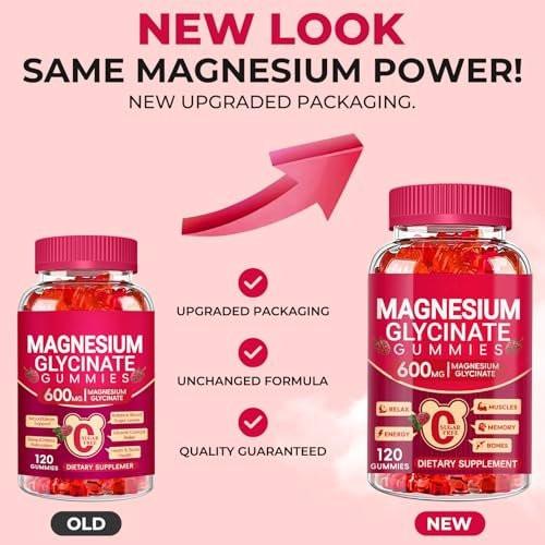 Magnesium Glycinate Gummies 600mg, Sugar Free Magnesium Gummies for Adults, Chewable Potassium Supplements for Body Support, Zzz and Relaxation, 120 Count - görsel 3