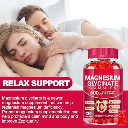 Magnesium Glycinate Gummies 600mg, Sugar Free Magnesium Gummies for Adults, Chewable Potassium Supplements for Body Support, Zzz and Relaxation, 120 Count - görsel 13