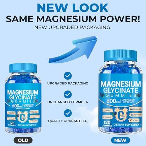 Magnesium Glycinate Gummies 600mg, Chewable Sugar Free Potassium Magnesium Gummies with Manganese Glycinate, Vitamin D, B6, and CoQ10 for Calm Support & Sleep for Adults, 60 Days Supply - görsel 5