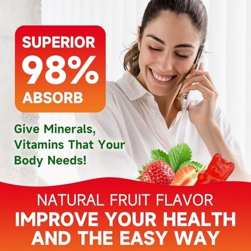 2 Pack Calcium Citrate Gummies, Sugar Free Calcium Citrate 1000mg for Muscle Healthy, Absorption Calcium Supplements for Adults & Kids, Strawberry, 120 Count - görsel 9