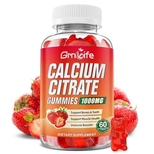 Calcium Citrate Gummies, Sugar Free Calcium Citrate 1000mg for Muscle Healthy, Absorption Calcium Supplements for Adults & Kids, Strawberry, 60 Count - görsel 3