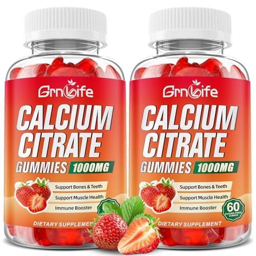2 Pack Calcium Citrate Gummies, Sugar Free Calcium Citrate 1000mg for Muscle Healthy, Absorption Calcium Supplements for Adults & Kids, Strawberry, 120 Count - görsel 2