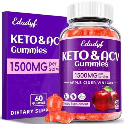 Keto ACV Gummies - 1500mg Apple Cider Vinegar Gummies with Probiotics, B12 and Keto Support, Detox & Cleanse, GMO Free & Vegan - 60 Count