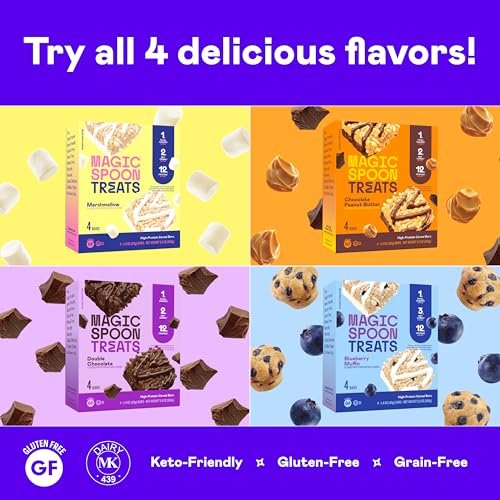 Magic Spoon Treats - 8 High Protein Bars: 2 Marshmallow, 2 Chocolate Peanut Butter, 2 Blueberry Muffin, 2 Double Chocolate - High Protein Gluten Free Snack - Sugar Free Protein Cereal Bar - görsel 9
