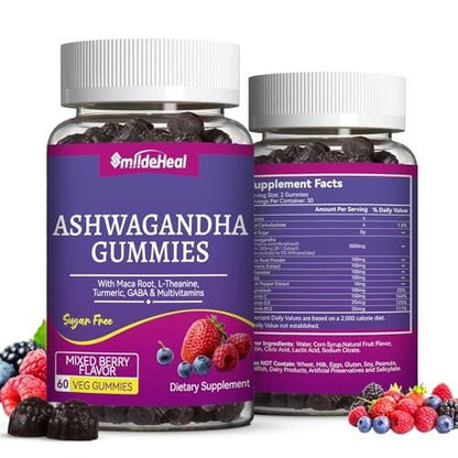 SmildeHeal Ashwagandha Gummies 3000mg - Stress Relief & Increased Energy - Ashwagandha Supplements for Women & Men - Natural Mixed Berry Flavor (120 Count)