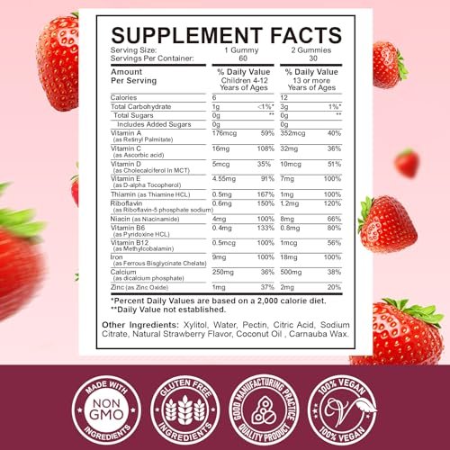 Iron Supplement Gummies for Kids - with Calcium, Zinc, Kids Multivitamin with Iron Gummies - Immune Support, Blood Builder & Energy Support for Iron Deficiency - 2 Pack Strawberry Flavour, 60 Gummies - görsel 8