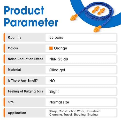 AZEN 110 Pairs Silicone Ear Plugs, Reusable Earplugs for Noise Reduction, 25dB NRR Corded Ear Plug for Sleeping Noise Cancelling, Ear Plug with String Individual Packing - görsel 9