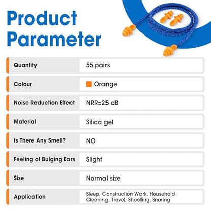 AZEN 110 Pairs Silicone Ear Plugs, Reusable Earplugs for Noise Reduction, 25dB NRR Corded Ear Plug for Sleeping Noise Cancelling, Ear Plug with String Individual Packing