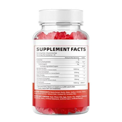 MEENCCD Berberine Gummies with Ceylon Cinnamon, Berberine HCL Supplement for Immune Support, Sugar Free, Vegan, Strawberry Flavor, 60 Count