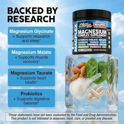 8in1 Magnesium Supplement Complex | Magnesium Glycinate Citrate Malate Gluconate Orotate Carbonate Lactate + Prebiotics Probiotics Digestive Enzymes Magnesio Capsules for Women Men By Clean Nutra - görsel 5