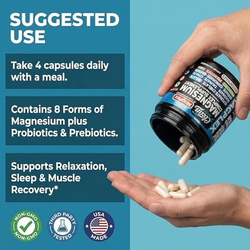 8in1 Magnesium Supplement Complex | Magnesium Glycinate Citrate Malate Gluconate Orotate Carbonate Lactate + Prebiotics Probiotics Digestive Enzymes Magnesio Capsules for Women Men By Clean Nutra - görsel 11