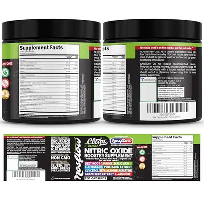 NosFlow Nitric Oxide Supplements for Men | Beet Root Taurine L-Arginine Malic Acid L-Arginine L-Citrulline Pine Bark Glycerol Agmatine Grape Seed Vitamin C B12 B3 By Clean Nutra