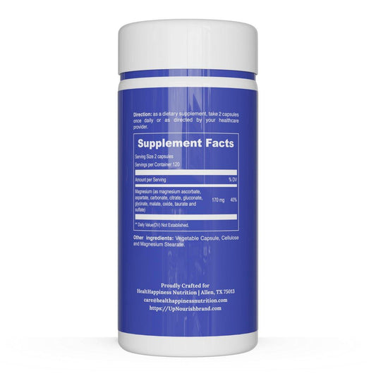 UpNourish Magnesium Supplement - 10 in 1 Magnesium Complex - Full Spectrum Magnesium Mineral Supplements with Glycinate, Citrate, Taurate, Malate, Carbonate, Oxide and More, 240 Vegan Capsules