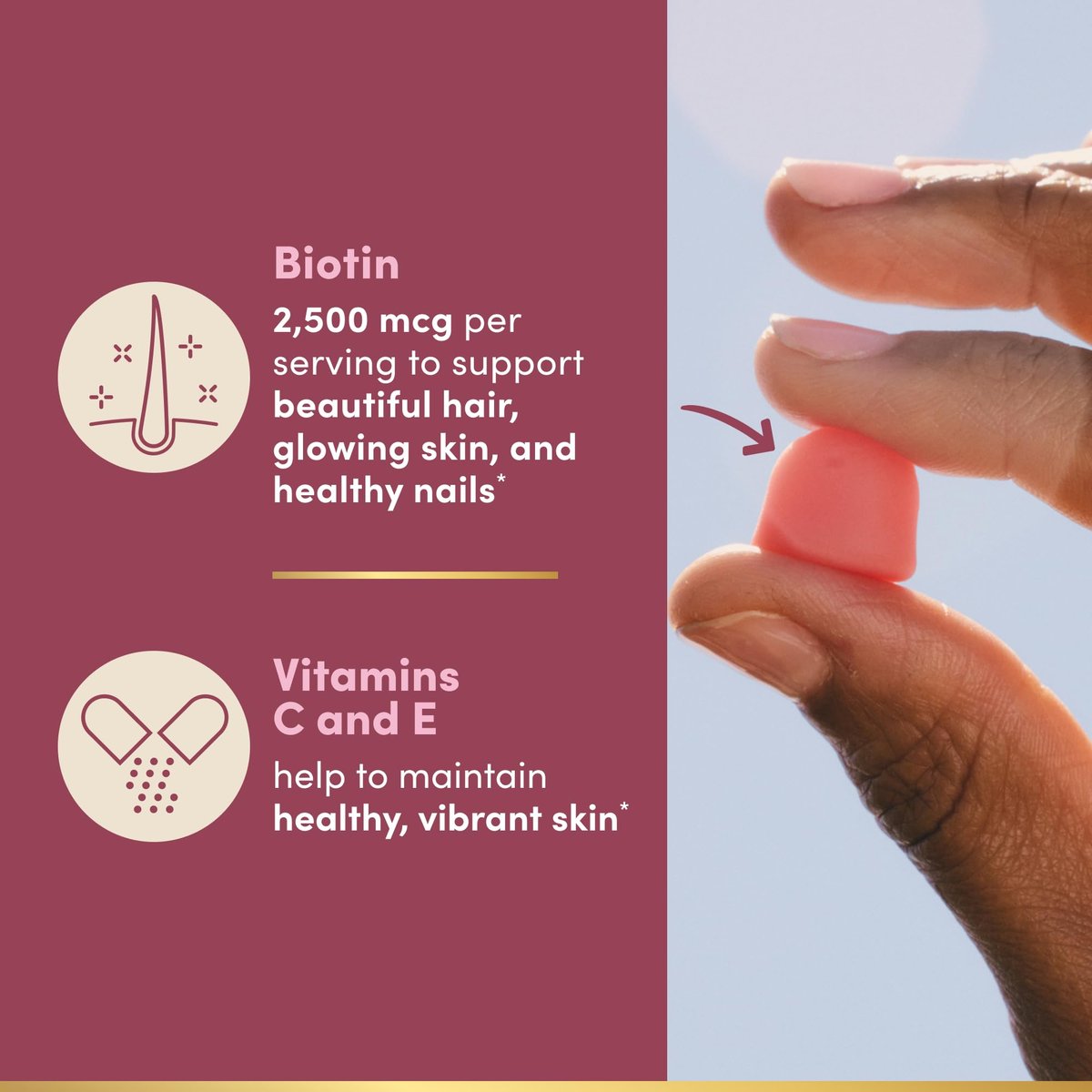 Nature's Bounty Optimal Solutions Hair, Skin and Nails Pectin Gummies, 2500 mcg Biotin Per Serving, No Stick Gummy, Vegetarian Formula, Strawberry Flavor, 200 count, 100 Total Servings - görsel 13