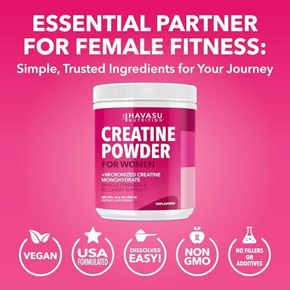 Creatine for Women - Formulated for Women - 3g Micronized Creatine Monohydrate Per Serving to Support Energy, Lean Muscle Mass, and Mental Clarity - Unflavored, Vegan, Non-GMO, 100 Servings