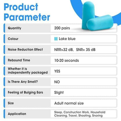 AZEN 200 Pairs Ear Plugs, NRR 32dB Soft Foam Ear Plugs for Sleeping Noise Cancelling, Earplugs for Concerts Shooting Swimming Noise Reduction, Individually Wrapped (Lake Blue)