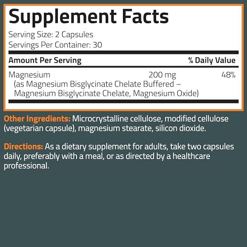Bronson Magnesium Glycinate 200mg High Absorption Chelated Buffered Gentle On The Stomach Non-GMO, 60 Vegetarian Capsules - görsel 10