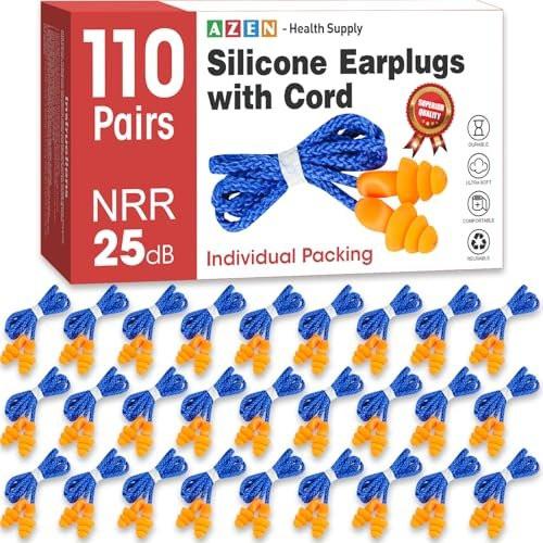 AZEN 110 Pairs Silicone Ear Plugs, Reusable Earplugs for Noise Reduction, 25dB NRR Corded Ear Plug for Sleeping Noise Cancelling, Ear Plug with String Individual Packing - görsel 4