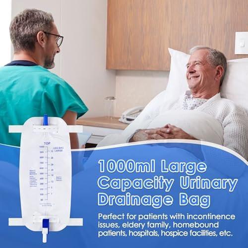 Geiserailie 5 Pack 1000ml Leg Bag Urinary Drainage Bag with Anti Reflux Valve, 33.8oz Large Capacity Urine Leg Catheter with Cloth Straps, Easy Flip Drain, Urinary Catheter for Men, Women - görsel 4