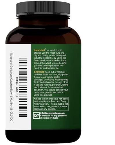 NatureBell Bovine Colostrum Supplement 1,000mg Per Serving, 240 Capsules | 40% IgG Colostrum Powder for Gut Health, Bloating, Skin, Hair & Immune Support – Non-GMO