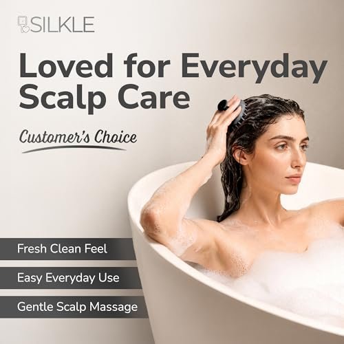 SILKLE Scalp Massager Shampoo Brush – Silicone Scalp Scrubber for Hair Growth & Dandruff Removal, One-Piece, Non-Slip Handle, Soft Bristles, Wet/Dry Shower Scalp Exfoliator for All Hair Types – Black - görsel 6