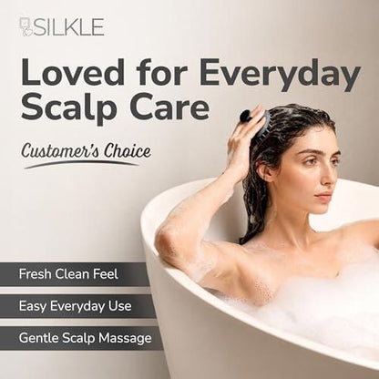 SILKLE Scalp Massager Shampoo Brush – Silicone Scalp Scrubber for Hair Growth & Dandruff Removal, One-Piece, Non-Slip Handle, Soft Bristles, Wet/Dry Shower Scalp Exfoliator for All Hair Types – Black