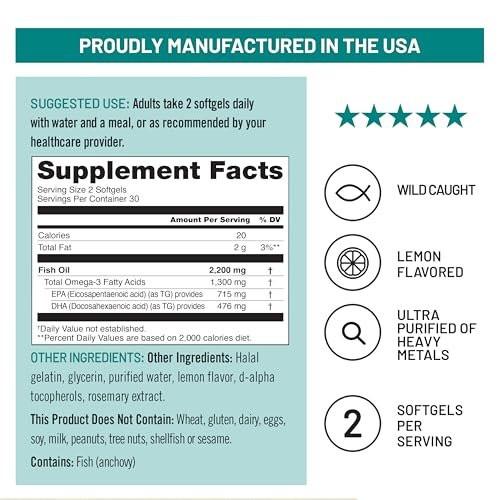 NatureWise Ultra Omega 3 Fish Oil 2200 mg – – High Potency Omega-3: 2200 mg fish oil per serving delivering 1300 – Image 1