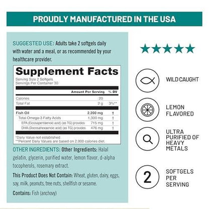 NatureWise Ultra Omega 3 Fish Oil 2200 mg – – High Potency Omega-3: 2200 mg fish oil per serving delivering 1300 – Image 1