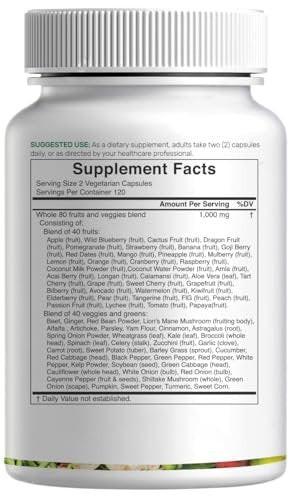 Nature’s Fruits & Veggies Supplement, 240 Veggie Capsules – 80 Whole Food Superfoods for Daily Balance – 40 Fruits with 40 Vegetables and Greens – Non-GMO, Gluten Free