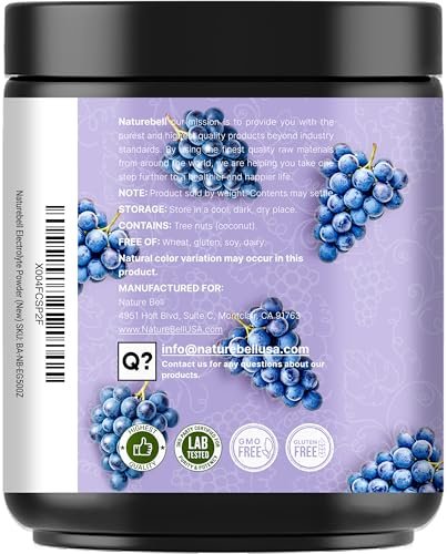NatureBell Electrolytes Powder No Sugar, 500g (76 Servings) | Keto Fast Hydration Powder, Carnivore-Friendly Electrolyte – 1,000mg High Potassium, Minerals, & Coconut Water – Concord Grape Flavor - görsel 1