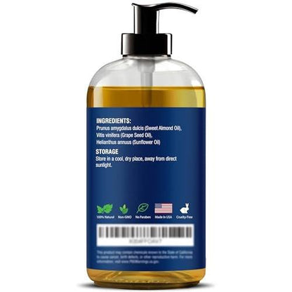 Unscented Massage Oil for Massage Therapy 8 fl oz - Refreshing and Relaxing - Natural Oils with Sweet Almond, Grape Seed and Sunflower Oil - for Men and Women - Nexon Botanics