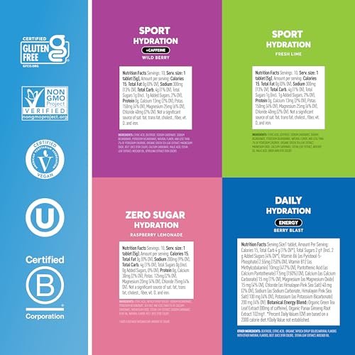 Nuun Hydration Electrolyte Tablets - Sodium, Potassium, Chloride, Calcium, Magnesium, 1g & 0g Sugar Drink Mix | Vegan, Gluten Free, Non-GMO | Complete Pack, Mixed Flavors, 4 Pack (40 Total Servings) - görsel 1