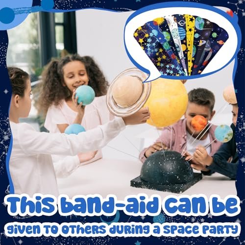 Threlaco 100 Pcs Glow in the Dark Bandage for Kids Cute Breathable Waterproof Neon Bandages for Girls Boys Children Toddlers Adhesive Flexible Wrap for Cuts, Scrapes, Wounds (Space) - görsel 6