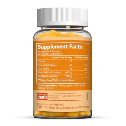 SmildeHeal Vitamin B2 Gummies, Riboflavin 400mg Supplement with Magnesium for Adults, B2 Gummies for Migraine Relief & Nervous System Support, Vegan - 60 Counts