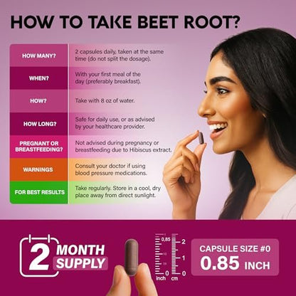 Beet Root 5-in-1 Complex Capsules - Healthy Blood Pressure Support Supplement for Heart & Circulation Support - Olive Leaf, Hawthorn Berry & Hibiscus - for Men & Women - Lab Tested - 120 Capsules