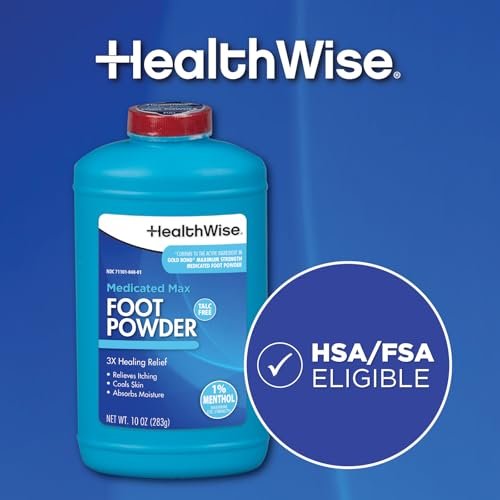 HealthWise Medicated Maximum Strength Foot Powder | 1% Menthol | Talc Free | Anti-itch Healing Relief | Cools Skin | Absorbs Moisture | 10 oz (283g) - görsel 14