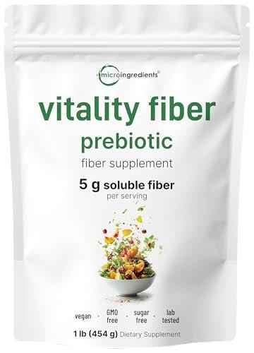 Micro Ingredients Vitality Prebiotic Fiber Powder, 1lb | Easy Mix Powder for Digestive & Gut Health | Daily Prebiotic Soluble Fiber Supplement for Women and Men | Unflavored, Sugar Free & Vegan