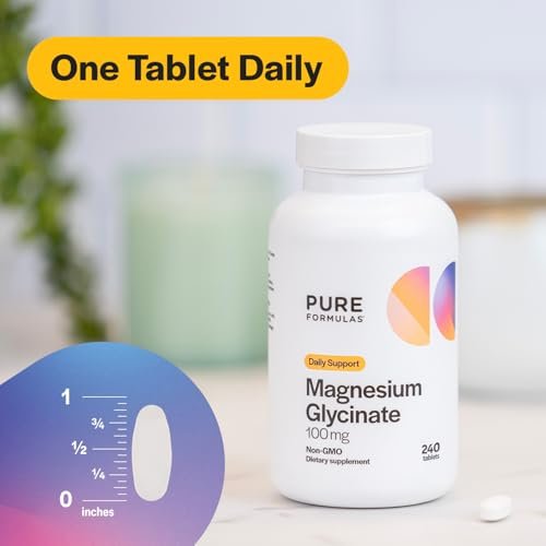 PureFormulas Magnesium Glycinate 100 mg Daily Support for Stress, Nerves, Sleep, Muscles, Metabolism Pure Magnesium Glycinate Supplement for Women and Men Magnesio Non-GMO 240 Tablets - görsel 8