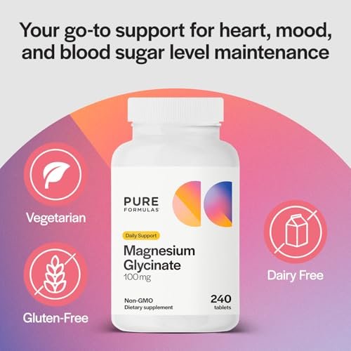 PureFormulas Magnesium Glycinate 100 mg Daily Support for Stress, Nerves, Sleep, Muscles, Metabolism Pure Magnesium Glycinate Supplement for Women and Men Magnesio Non-GMO 240 Tablets - görsel 6