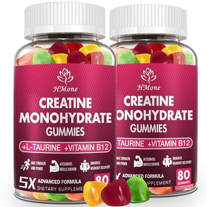 HMone Creatine Monohydrate Gummies - 5g for Men & Women, 160 Count, Sugar Free, Vegan, Chewable Supplement for Muscle Gain, Strength, Energy Boost