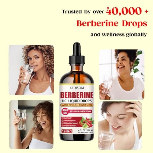 12-in-1 Berberine Supplement Liquid Drops 2 Fl Oz, 3000mg Liposomal Berberine HCL Complex with Ceylon Cinnamon Plus Turmeric, High Absorption Berberine Drops - görsel 13