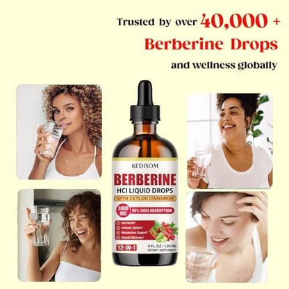 12-in-1 Berberine Supplement Liquid Drops 2 Fl Oz, 3000mg Liposomal Berberine HCL Complex with Ceylon Cinnamon Plus Turmeric, High Absorption Berberine Drops