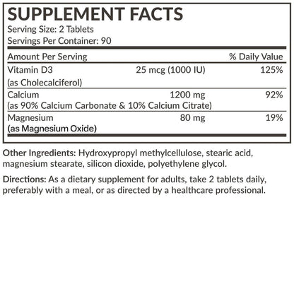Futurebiotics Calcium 1200 MG Per Serving Sustained Release with Vitamin D3 1000 IU Per Serving Non-GMO, 180 Vegetarian Tablets