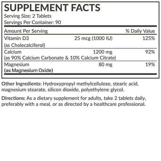 Futurebiotics Calcium 1200 MG Per Serving Sustained Release with Vitamin D3 1000 IU Per Serving Non-GMO, 180 Vegetarian Tablets