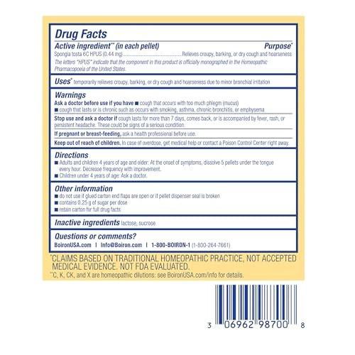 Boiron Spongia Tosta 6C Homeopathic Medicine for Dry Cough, Croupy, Barking, or Hoarseness - 3 Count (240 Pellets) - görsel 10