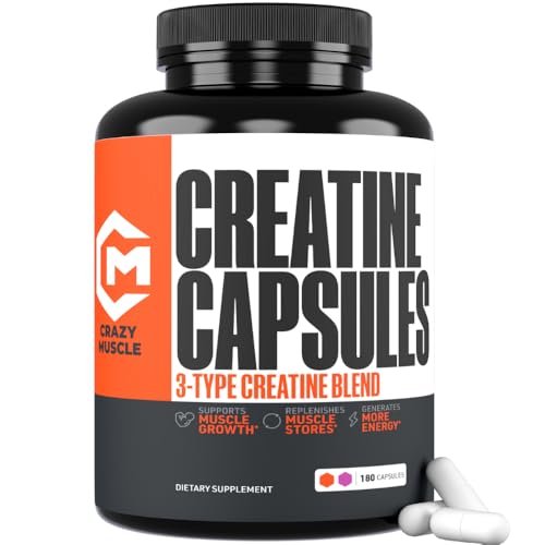 Crazy Muscle ThreeAtine Creatine Monohydrate Capsules 5g Pure, 3X Formula Pre Workout Supplement for Men & Women Supports Fitness Routine Energy Strength Focus Daily Use 180 Capsules, 30 Servings - görsel 9
