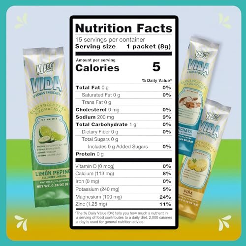 KLASS VIDA Variety Pack Pineapple, Horchata & Cucumber Limeade Agua Fresca Electrolytes | Electrolyte Drink Mix | Sugar Free Electrolytes | Hydration Packets | 15 Stick Packs - görsel 6
