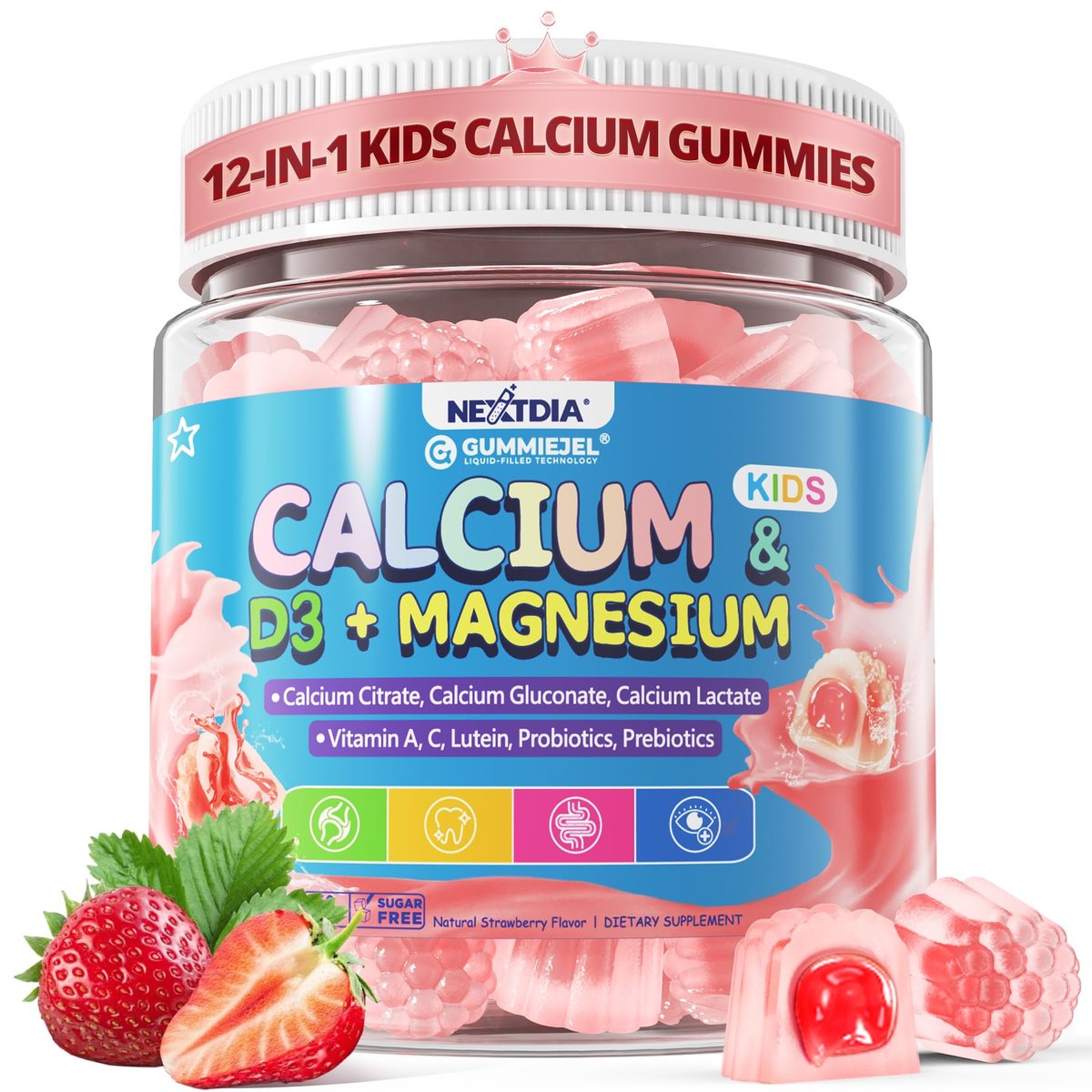Kids Calcium Gummies + D3 & Magnesium for 4+, with Calcium Citrate Calcium Gluconate, Calcium Lactate, Probiotics & Prebiotics for Children Bone Health, Muscle Support, Digestive Health, Sugar Free 60Cts - görsel 13
