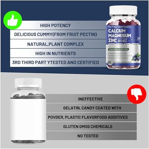 Calcium Magnesium Zinc Gummies with Vitamin D3 & K2 for Bone, Muscle & Immune Support - High Potency Enhanced Absorption - 60 Blueberry Gummies - görsel 10